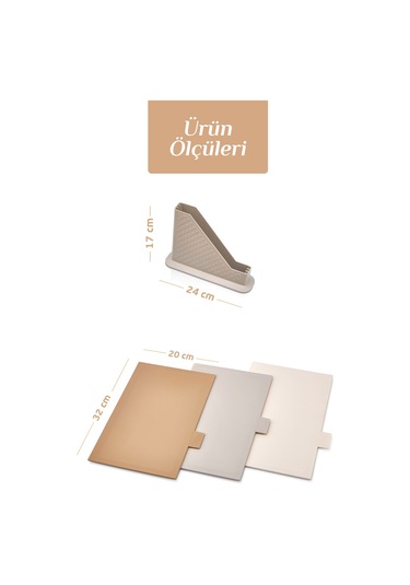 9'lu Mutfak Hazırlık Seti - Dik Standlı Kulplu Kesme Tahtası Karıştırma Kabı Süzgeç Limon Sıkacağı Bej