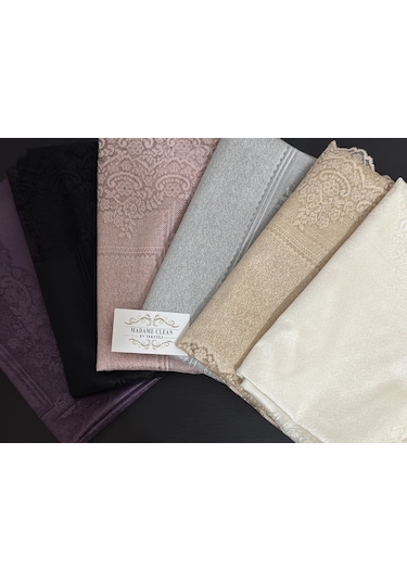 Çini Desenli Dertsiz Leke Tutmaz Dantelli Masa Örtüsü Gümüş