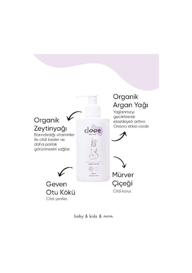 Clooe Organik Bebek Losyonu 250 ML Argan Yağı - Zeytinyağı - Huş - Gül Suyu - Yenidoğan Kullanımına Uygun