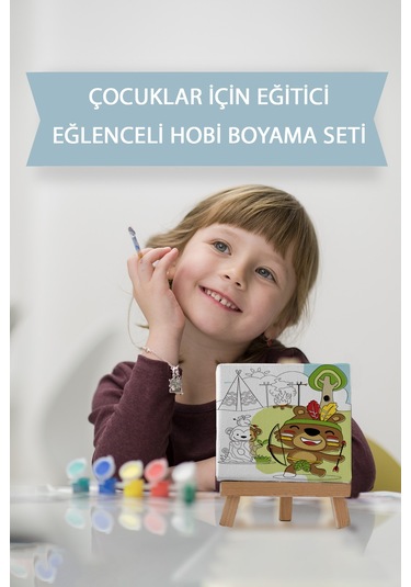 Sevimli Kızılderili Kabilesi Çocuk Eğitici Tuval Boyama Hobi Seti