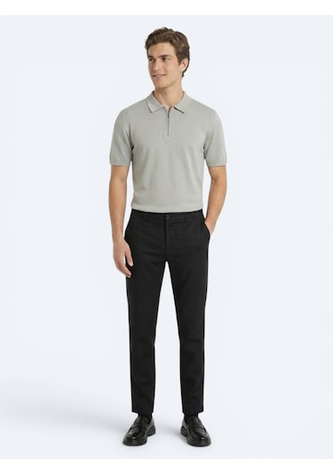 Kip Siyah Dokuma Relaxed Fit Casual Pamuk Karışımlı Pantolon