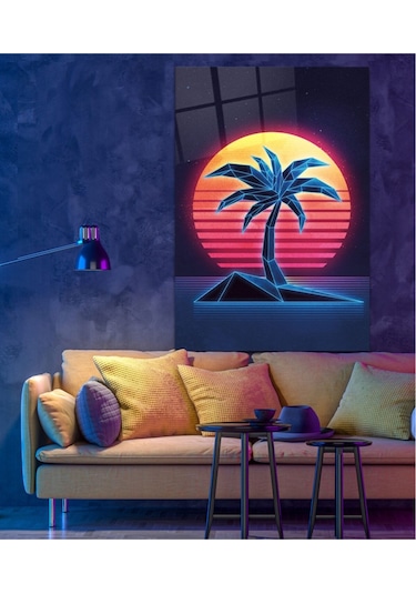 Neon Palmiye Cam Tablo