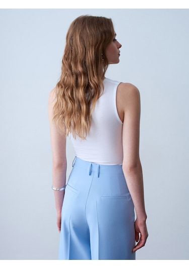 Dilvin 32895 Degaje Yaka Top-beyaz