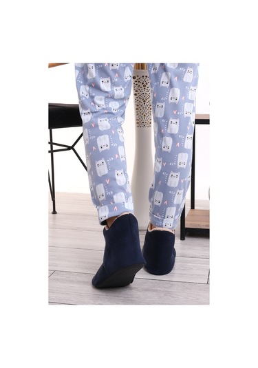 U001 Erkek Kadın Çocuk Ev Pandufu Botu Ev Ayakkabısı Lacivert