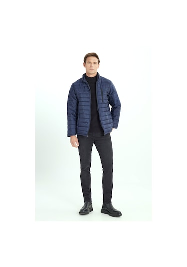 AC&Co / Altınyıldız Classics Erkek Lacı Sıcak Tutan Standart Fit Normal Kesim Dik Yaka Yan Cepli Mont Lacı Lacivert