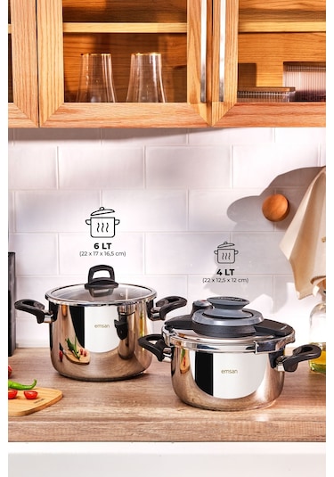 Emsan Montana 2'li 4+6 Litre İndüksiyon Tabanlı Düdüklü Tencere Seti Siyah Gri Gri - Siyah