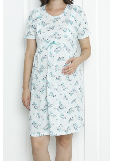 Hamile Tunik Gecelik Kısa Kollu Likralı Büyük Beden Geniş Beden Aralığı Yeşil Nıc1011 R18