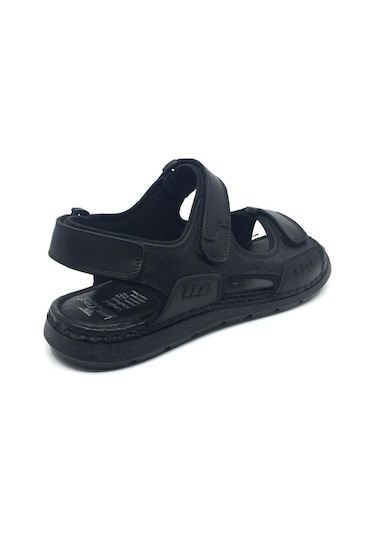 Luis Figo %100 Deri Ortopedik Yazlık Rahat Erkek Ayarlanabilir Sandalet Terlik 39-50 Siyah