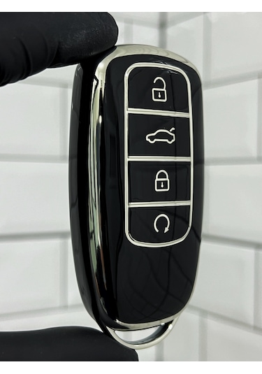 Chery Tiggo 8 Pro Smart Uyumlu Anahtar Kılıfı Gümüş - Siyah