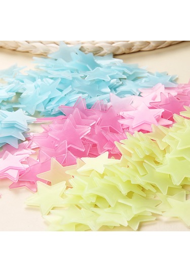 Xiyyadms 100 Adet Parlayan Gece Yıldızı Çıkartması - Çocuk Odası Dekoru İçin Işıkla Şarj Olan Yapışkan Yıldızlar Mavi