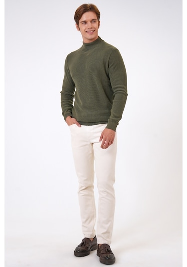 Haki Regular Fit Pamuklu Yarım Balıkçı Yaka Triko Kazak-haki Haki