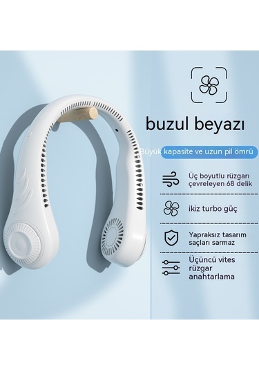 Eternal Luck Yeni Parça Boyun Fanı Tembel Kanatsız Türbin Taşınabilir Usb Şarjlı Küçük Fan Hot Wheels Beyaz