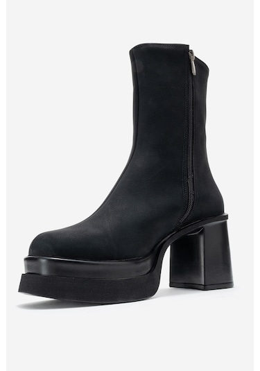 Valen Siyah Nubuk Kadın Platform Topuklu Bot Siyah Nubuk