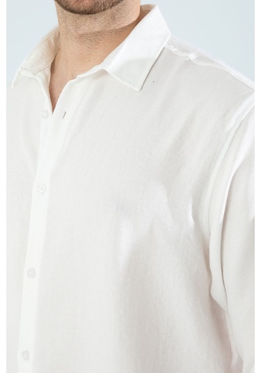 Rahat Kesim Keten Dokulu Gömlek Beyaz