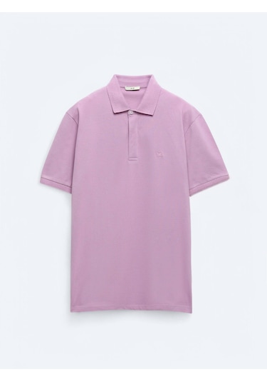 Kip Eflatun Düz Polo Yaka %100 Pamuk T-shirt
