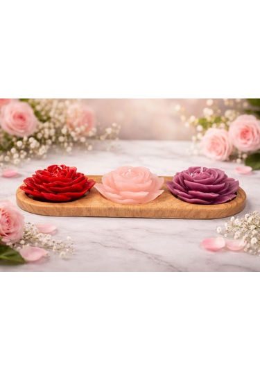 Authentic Candle-el Yapımı Gül Mum Kırmızı-pembe-mor