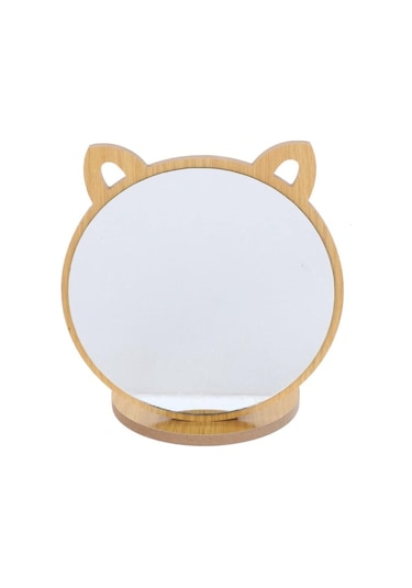 Kedi Ayna Ahşap Standlı Masa Üstü Makyaj Aynası Make Up 14 CM