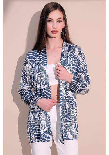 Kadın Mavi Safari Desen Yeni Moda Saten Çift Cepli Salaş Kimono Ceket - Tesettüre Uygun Mavi Kadın Mavi Safari Desen Yeni Moda Saten Çift Cepli Salaş Kimono Ceket - Tesettüre Uygun Mavi