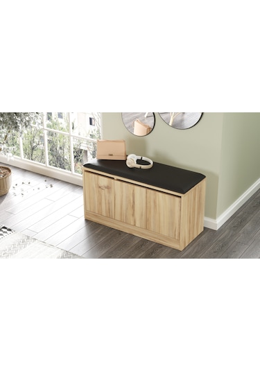 Robin Home Comfort Puflu Minderli Oturaklı Ayakkabılık 3 Kapaklı Kahverengi