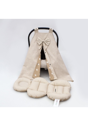 Ortopedik Puset Minderi, Örtü Ve Çarşaf, Ekose Kahverengi