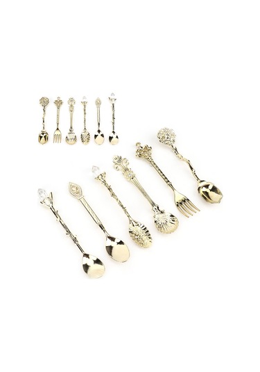 Shineyee 6 Parça Klasik Saray Stili Çatal Kaşık Seti - Yeşil Antik Bronz, Gönüllü Çatal Sapı, Kahve Ve İçecekler İçin, Ev Ve Cafe Uygun Bronz - Yeşil