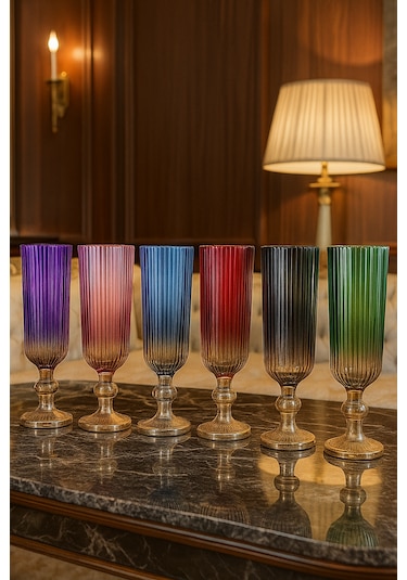 Julia Çift Renk Kristal Ayaklı Kahve Yanı Su Ve Meşrubat Bardağı Sunum Bardağı Çok Renkli