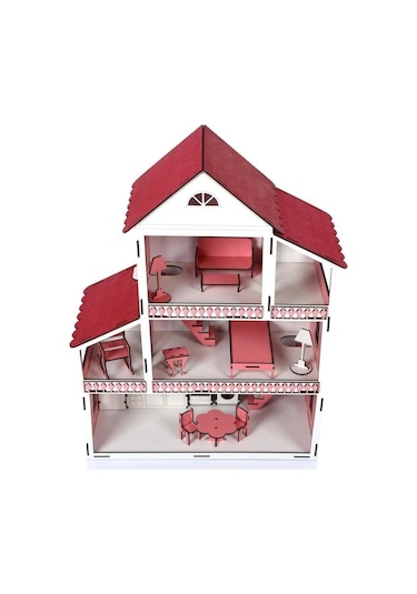 Ahşap Çocuk Oyun Evi 60 CM Mobilyalı Model1981 Trd