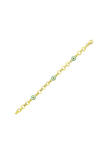 14 Ayar Turkuaz Nazar Boncuk Figürlü Altın Bebek Bileklik