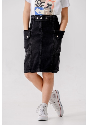 Kız Çocuk Yan Cepli Kot Etek 2954 Siyah