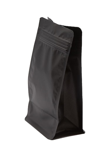 Packtory Flat Bottom Düz Tabanlı Mat Siyah Önden Kilitli Ambalaj 11,5X21,5+4 cm.250 Gr.-50 Adet