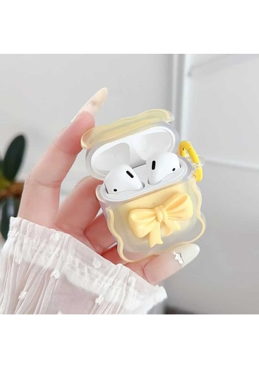 İphone Pro/pro2 Nesil Uyumlu Koruyucu Bluetooth Kulaklık Kılıfı Figürlü Fiyonk Sarı Airpods Pro/pro2 Nesil