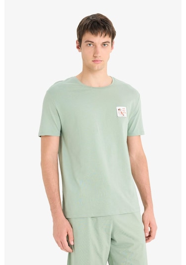 Defacto Pijama Takımı Baskılı Kısa Kollu Üst Şort F6184ax25spgn1107 Yeşil