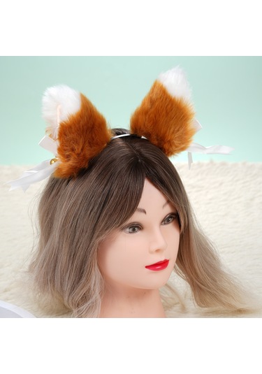 Dofolink Kürk Kızıl Tilki Kulaklı Saç Aksesuarı: İki Kullanıma Uygun Süngerli Kancalı Saç Klipsi + Siyah Bağcıklı Bağ, Zil Ve Kelebek Askılı, Evrensel Boyut 12cm 9cm Çok Renkli