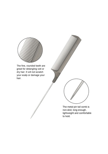 Samdoo Metal Kısa Kuyruklu Saç Tarak, Ince Uçlu Bölümlendirici, Plastik Ve Çelik Malzeme, Siyah-gümüş Rengi