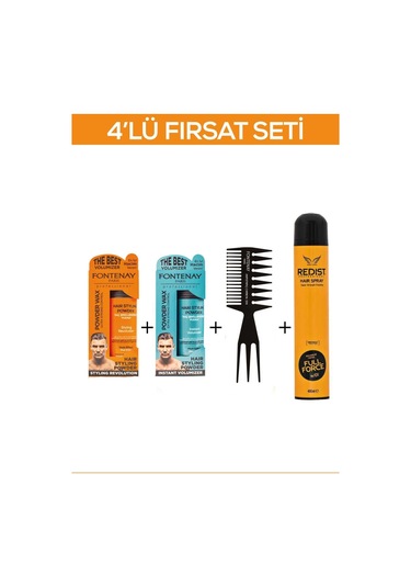 Fontenay Saç Şekillendirici Pudra Toz Wax Mat Effect Ve Ultra Strong 20gr + Şekil Tarak'ı 2 + Saç Spreyi 2 400ml 4'lü Set