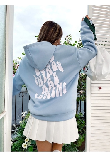 Altamira Unisex Good Things Sırt Baskılı Oversize Kapşonlu Sweatshirt 001
