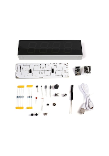 Dofolink Wifi İle Zaman Senkronizasyonlu Renkli Led Saat Dıy Seti - Usb Gerişimli, Parlaklık Ayarlanabilir, Kaynaklı Kutu Beyaz Kasa