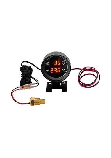 Siyah Araba Yuvarlak Led Dijital Kamyon Su Sıcaklığı Göstergesi Sıcaklık Sensörü Temperatura Moto + Voltmetre Volt