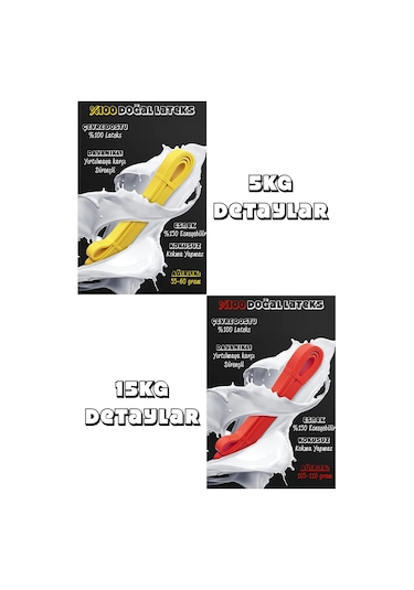 2li Set 5+15 Kg Direnç Bandı Seti Kas Geliştirme Lastiği Fitness Pilates Cross Training Bant Çok Renkli