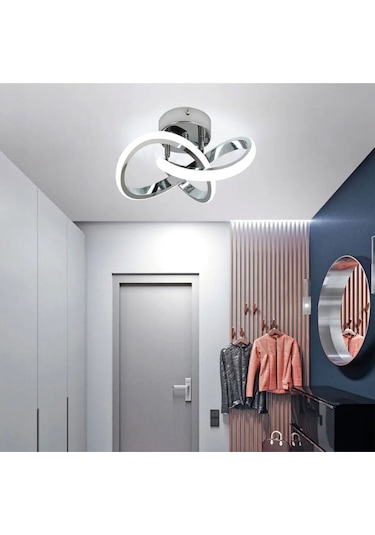 Modern Plafonyer Salon Mutfak Oturma Odası Avize Boomerang Led Avize Krom Beyaz Işık Ledli Avize Krom