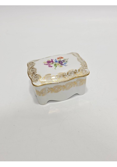Limoges Çiçek Figürlü Mini Porselen Sandık