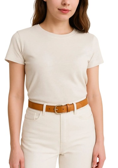 Kadın Kemer Kahverengi Deri Kot Ve Kumaş