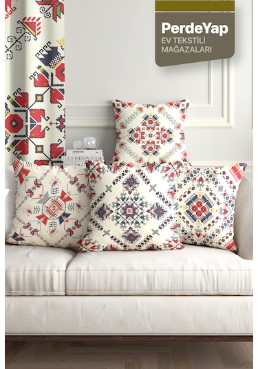 Otantik Kilim Işlemeleri Desenli 4lü Kırlent Kılıfı