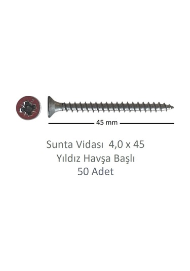 Sunta Vidası, 4,0 X 45 Mm, 50 Adet, Yhb Vida 4 x 45