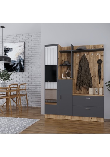 Robinhome Robin Home Jessie Vestiyer Ayakkabılık Portmanto Aynalı Raf Çam-G