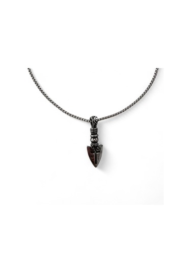 Çelik Savaşçı Ok Ucu Haç Kolye Gri