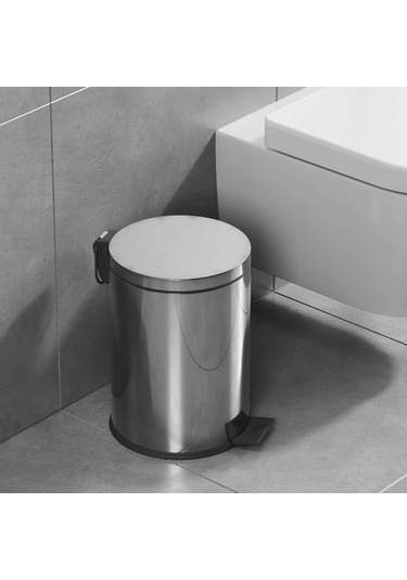 Aqua Bagno Basic Çöp Kovası - Pedallı 12 L, Parlak Krom Paslanmaz Krom