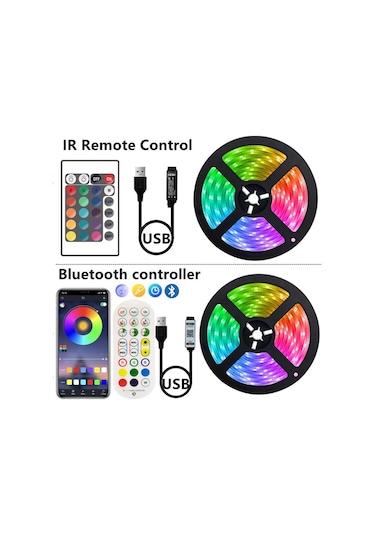 Led Şerit Işıklar 1m-8m Usb Bluetooth Rgb 5050 5v Luces Esnek Şerit Tv Masaüstü Ekran Arka Işık Diyot Bant Fita Ev İçin 24key-3m