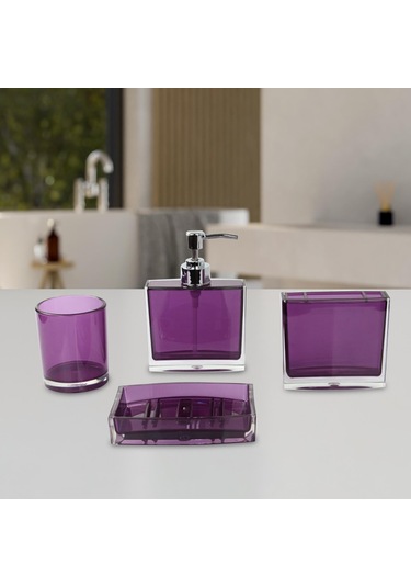 Suntek 4x Losyon Dispenser Bardak Diş Fırçası Tutucu Seti Mor