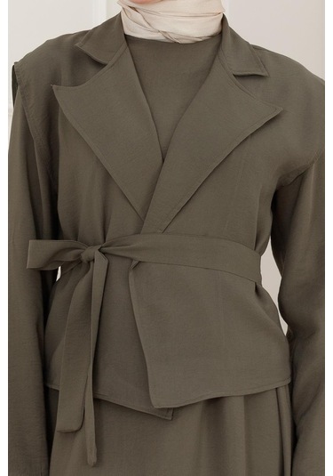 Tensel Yelekli Asel Elbise-haki-5046 Haki